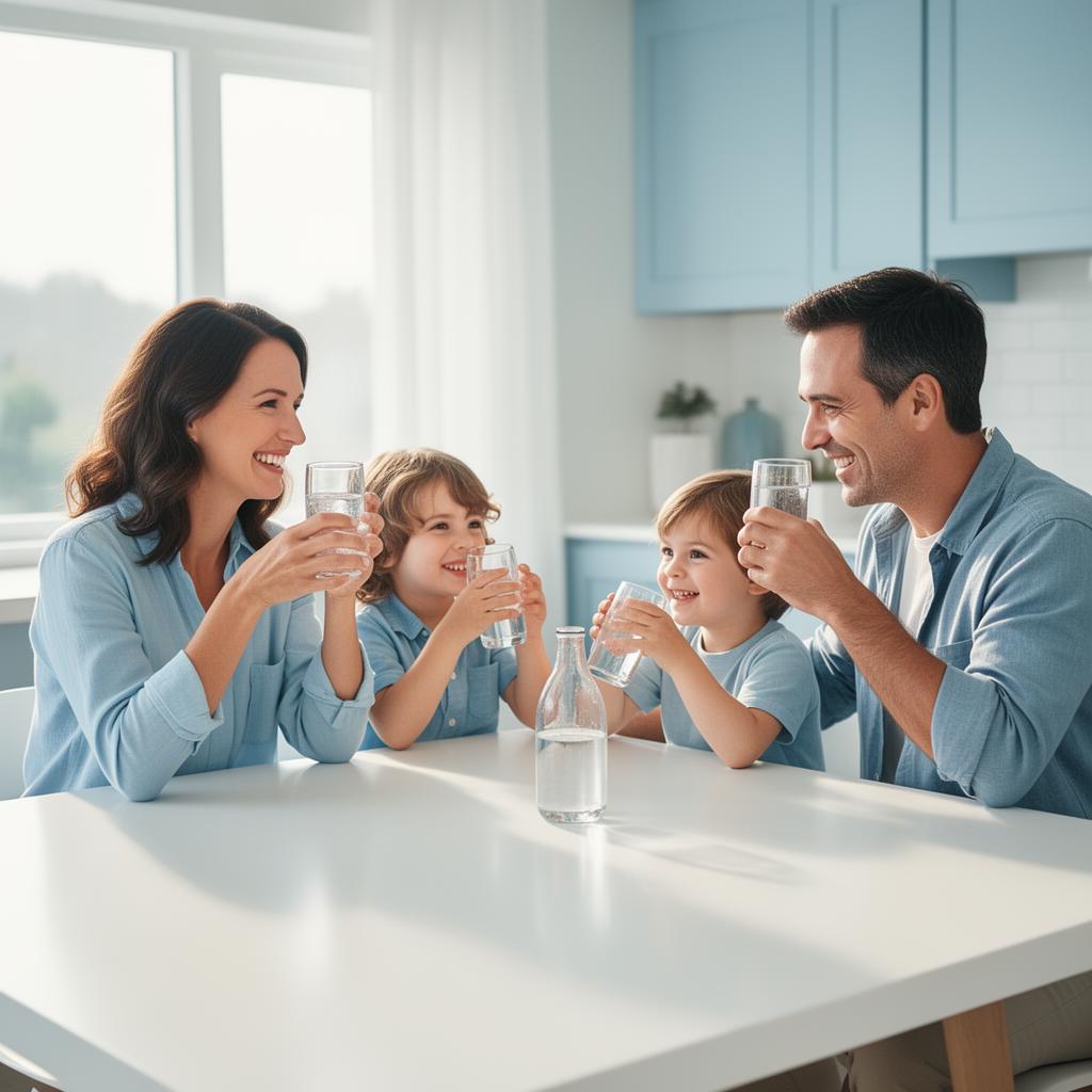 Happy family enjoying clean water together